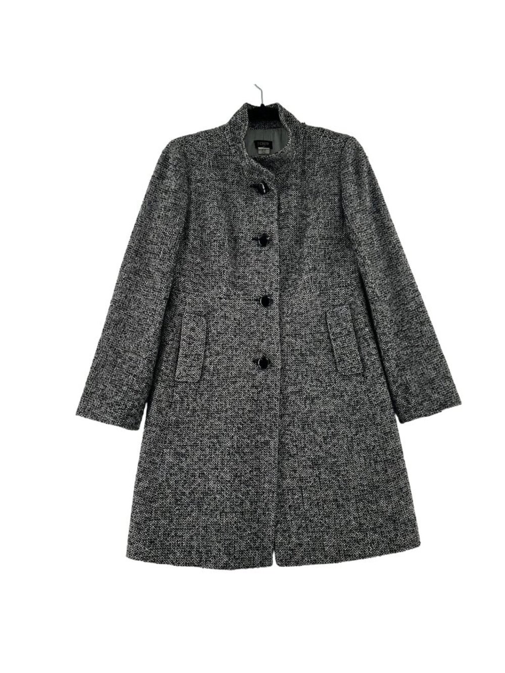 J.Crew Tweed Coat Women's Size 4 Wool Mid-Length Stand-Up Collar Gray/Black